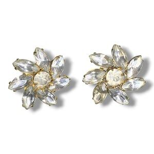 Vintage Lisner Earrings Gold Rhinestone Floral Shape Event Wedding Party